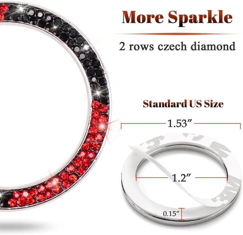 ToBeQueen Red Black Bling Push Start Button Cover Ring Emblem Sticker, Interior Decoration Crystal Diamond Rhinestone Car Decor Red and Black Car Accessories for Women, Red and Black - Image 4